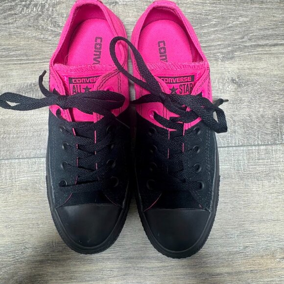 Converse All Stars Hot Pink/Black Split Canvas Sneakers Women's Size 7 - Picture 2 of 7